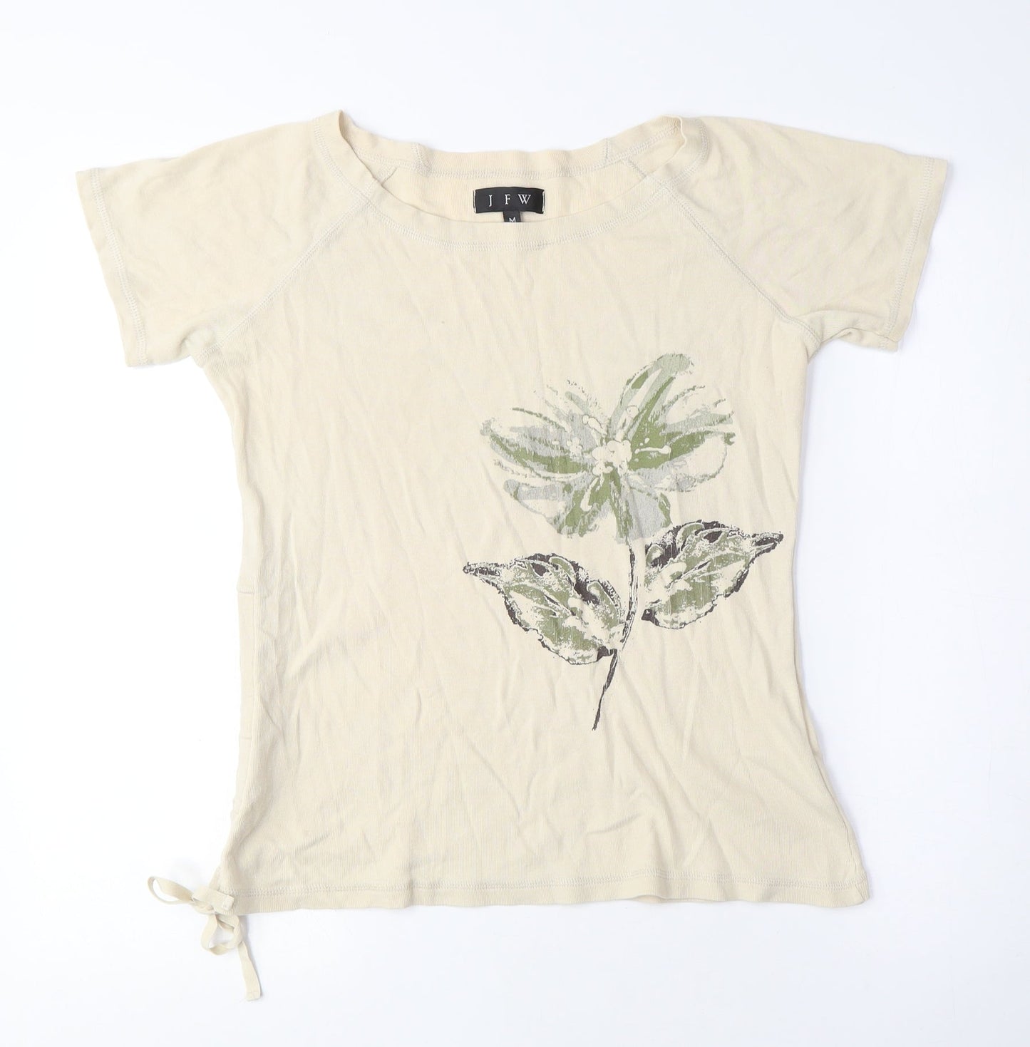JFW Womens Beige Polyester Basic T-Shirt Size M Crew Neck - Flower