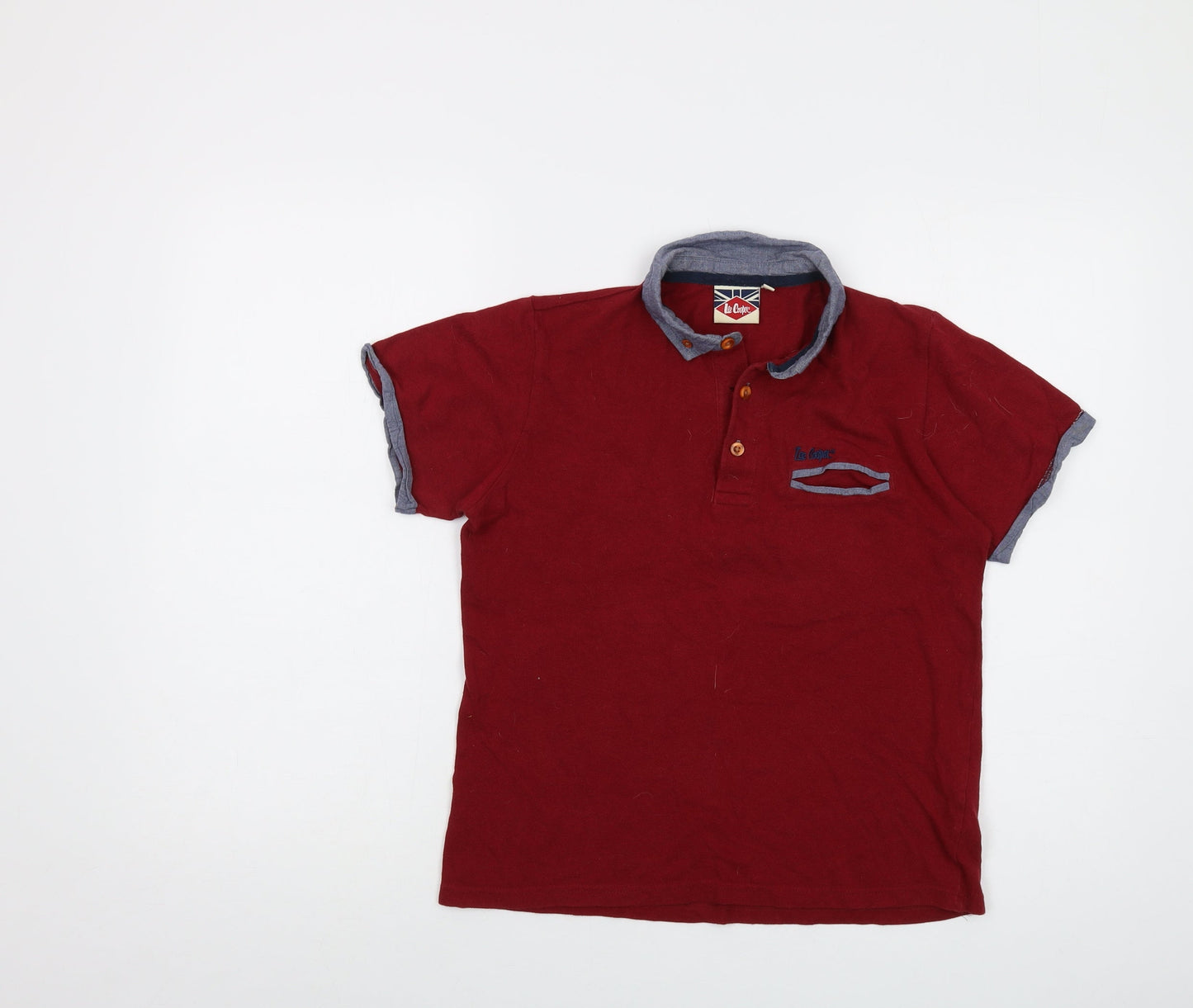 Lee Cooper Boys Red Cotton Basic Polo Size 11-12 Years Collared Button