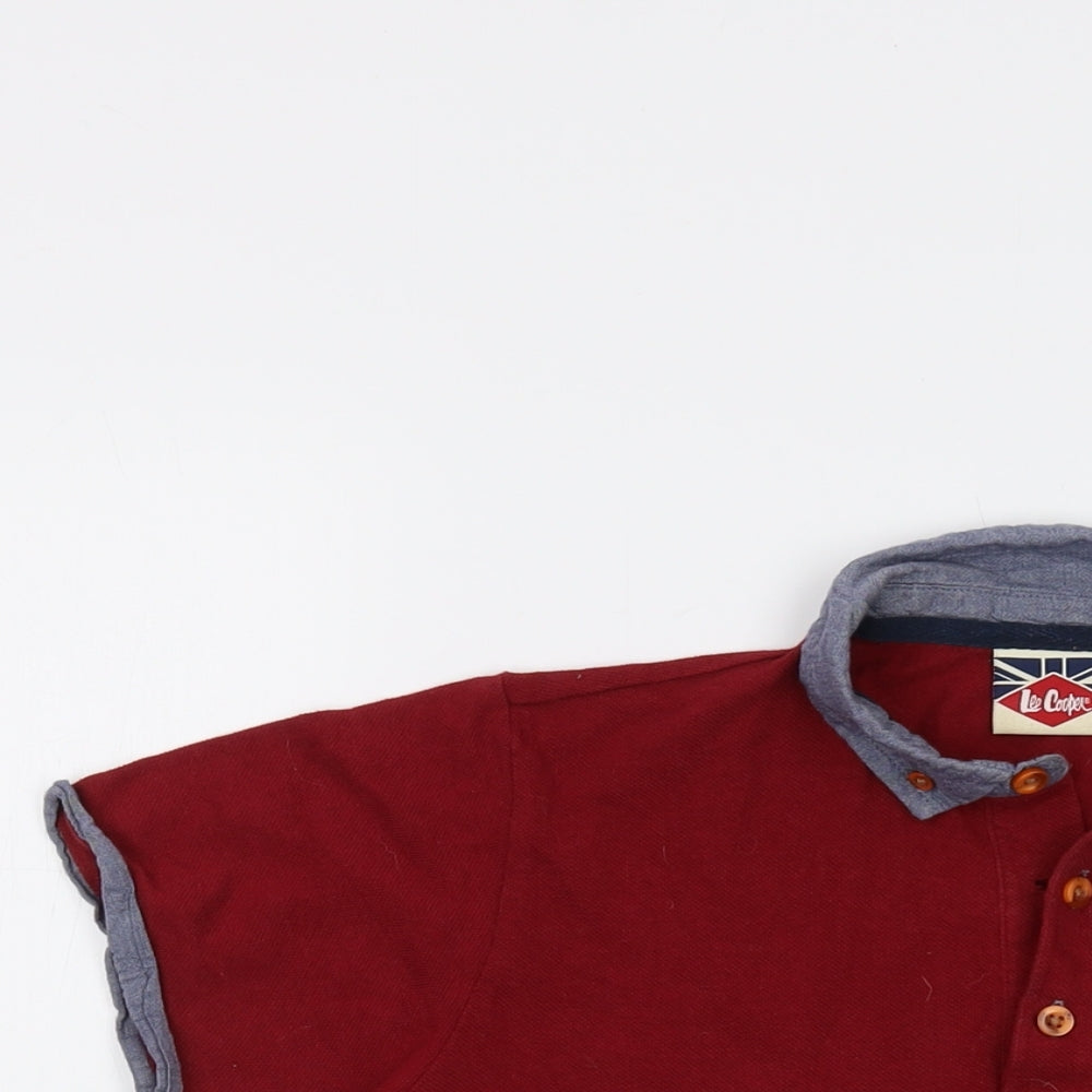 Lee Cooper Boys Red Cotton Basic Polo Size 11-12 Years Collared Button