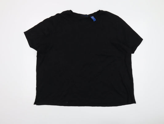 Karen Scott Womens Black Cotton Basic T-Shirt Size 2XL V-Neck