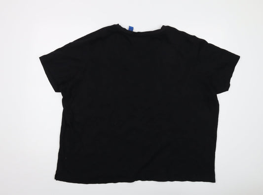 Karen Scott Womens Black Cotton Basic T-Shirt Size 2XL V-Neck