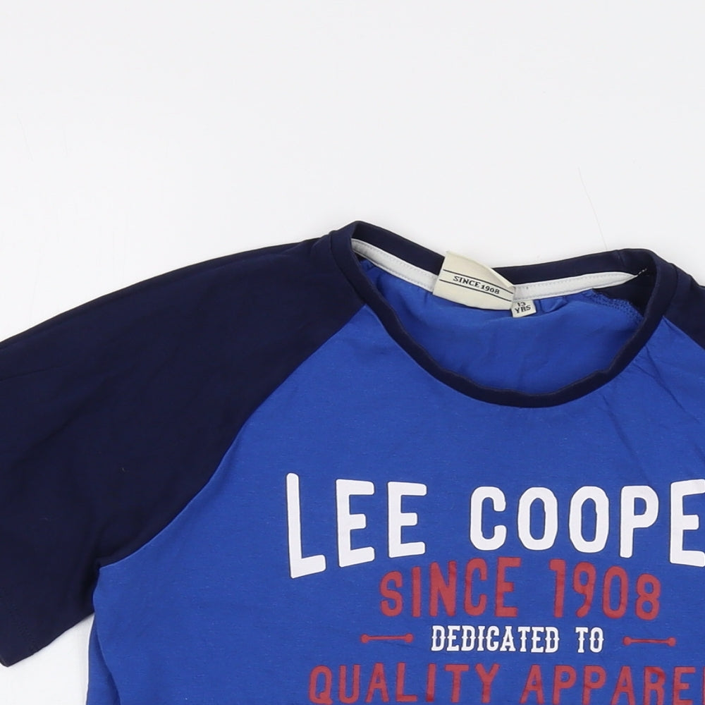 Lee Cooper Boys Blue Cotton Basic T-Shirt Size 13 Years Crew Neck Pullover