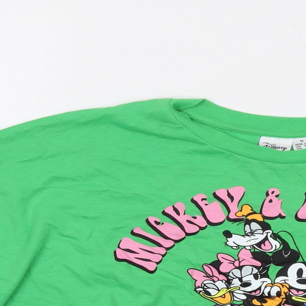 Disney Womens Green Cotton Cropped T-Shirt Size 12 Crew Neck - Mickey and Friends