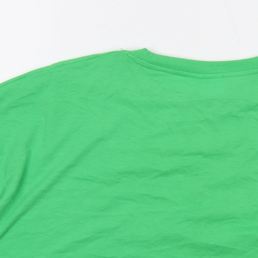 Disney Womens Green Cotton Cropped T-Shirt Size 12 Crew Neck - Mickey and Friends