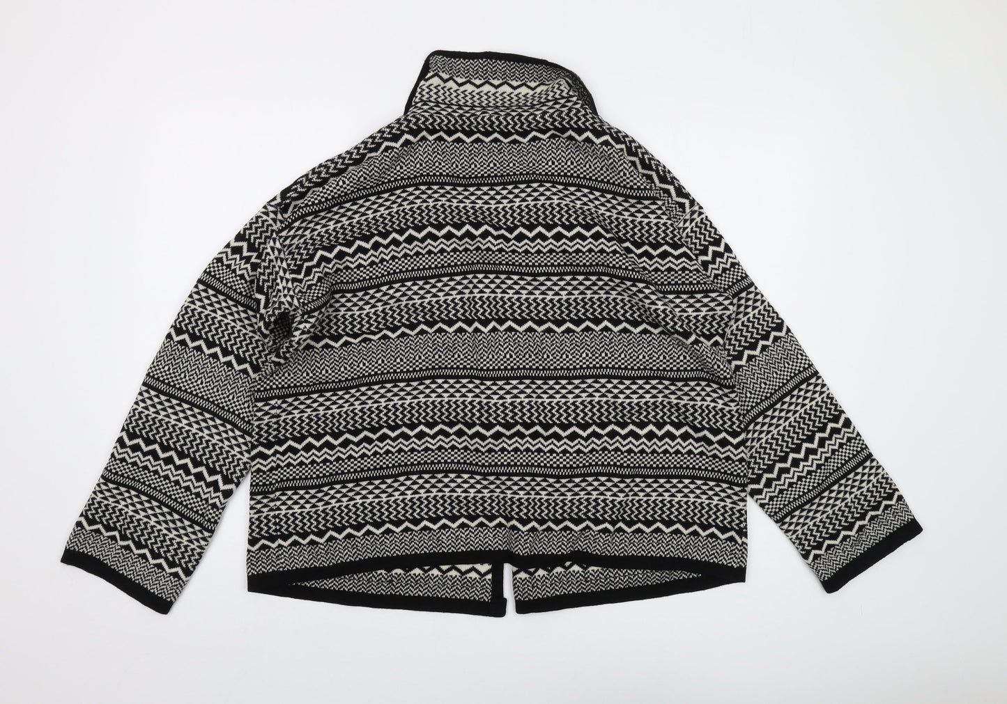 Sweewe Womens Black V-Neck Geometric Acrylic Cardigan Jumper Size M