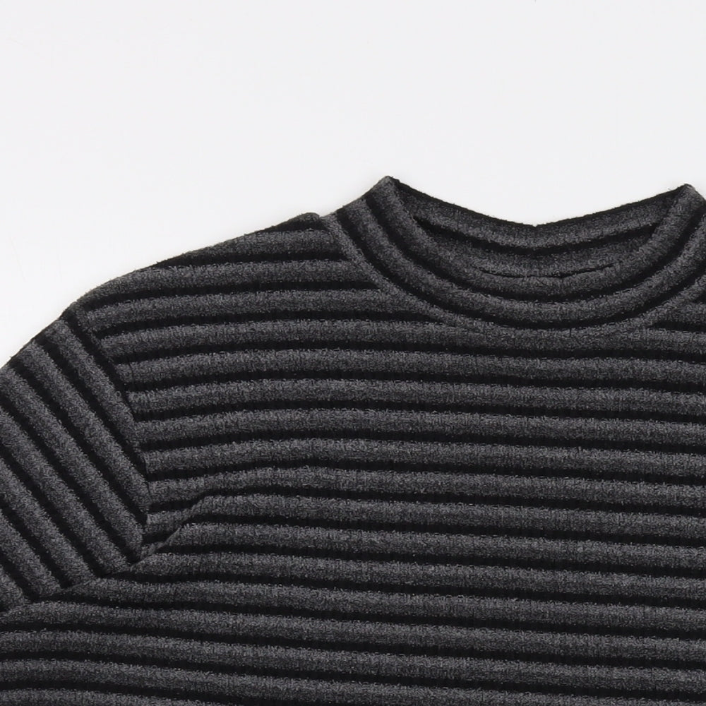 Ann Harvey Womens Grey Mock Neck Striped Polyester Pullover Jumper Size 18