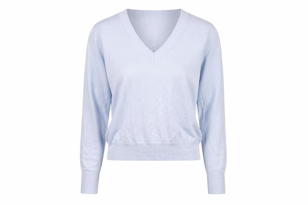 Sand Womens Blue V-Neck Cotton Pullover Jumper Size S