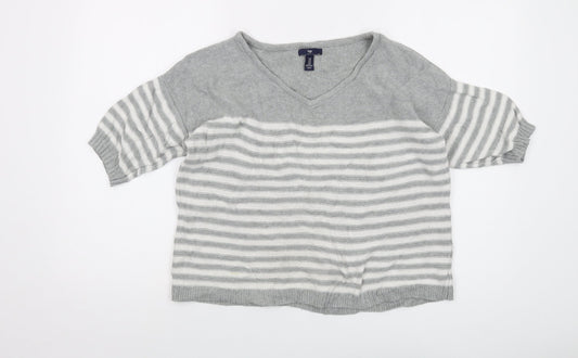Gap Womens Gold V-Neck Striped Cotton Pullover Jumper Size M