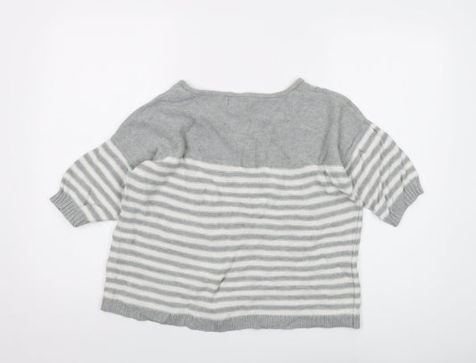 Gap Womens Gold V-Neck Striped Cotton Pullover Jumper Size M