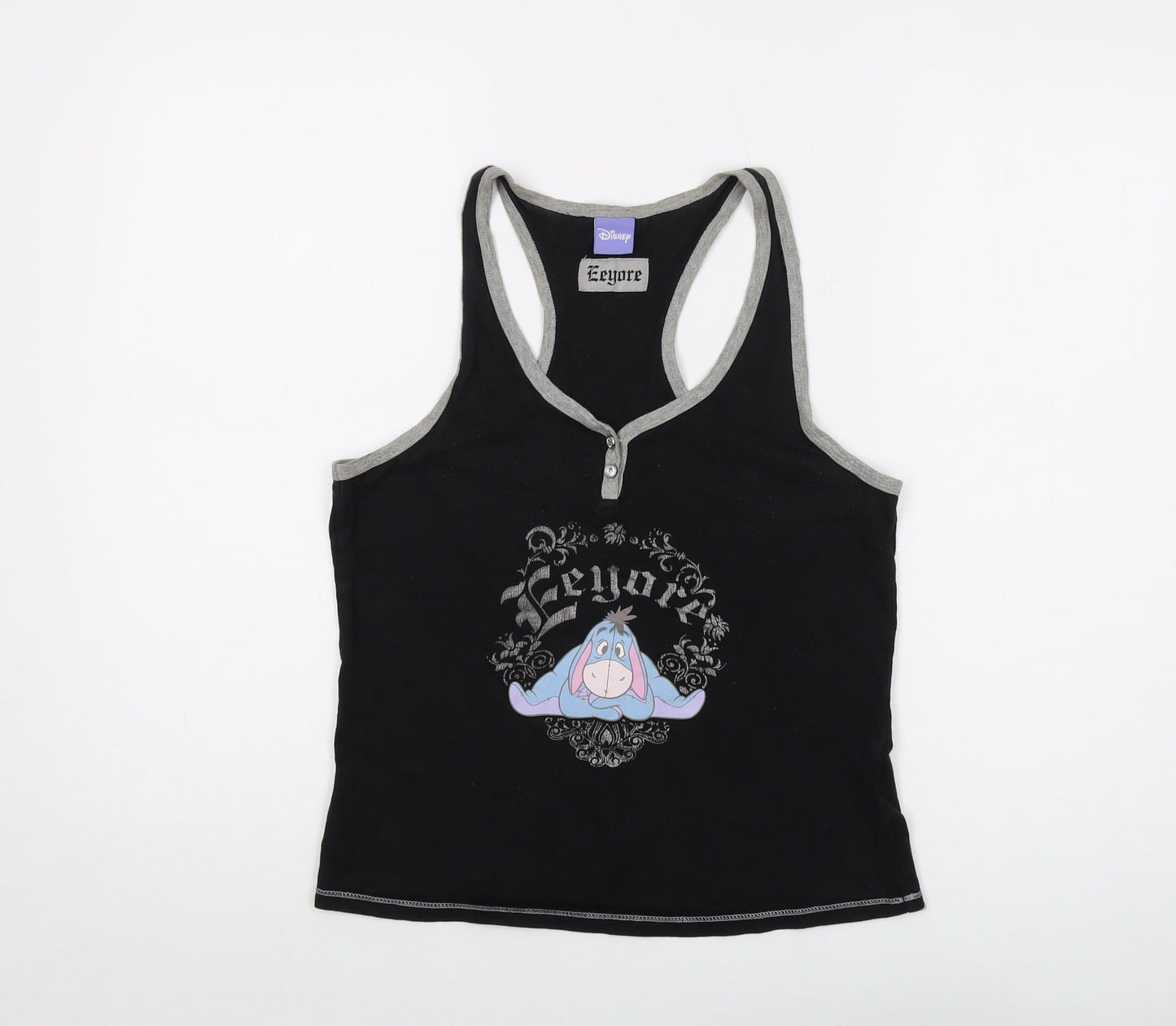 Disney Womens Black Cotton Basic Tank Size 10 Round Neck