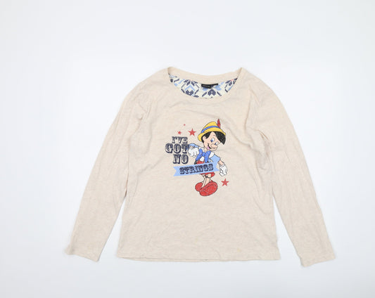 Disney Womens Beige Polyester Basic T-Shirt Size 10 Crew Neck