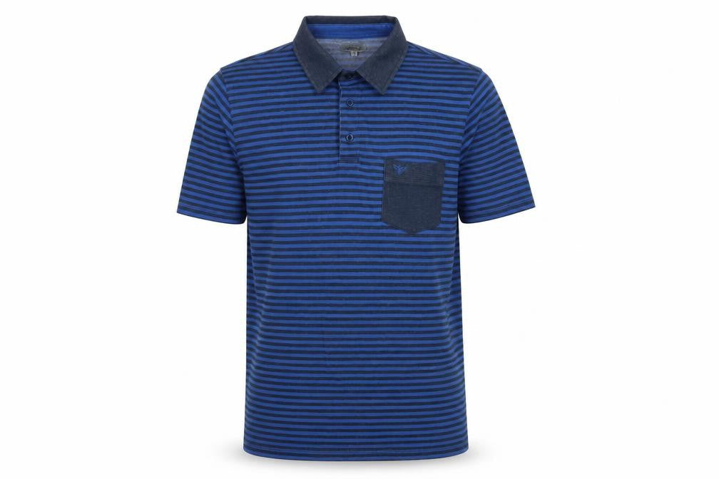 Marley Mens Blue Striped Cotton Polo Size M Collared Button