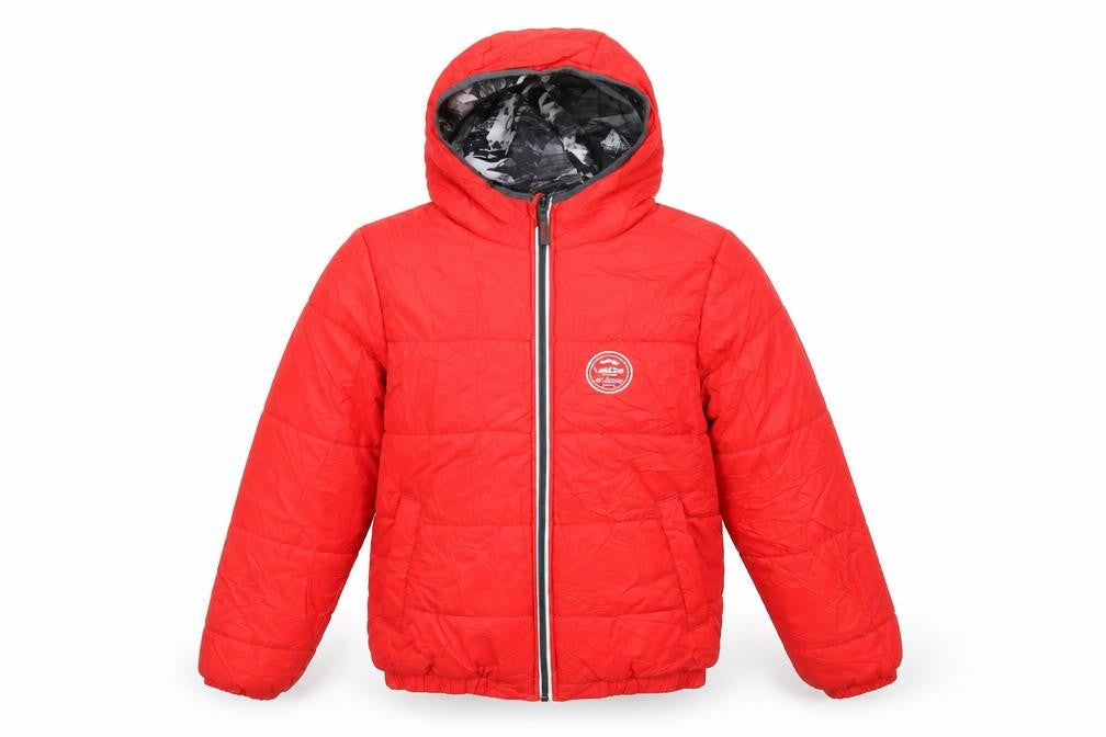 Front view of Decathlon boys’ red jacket coat, size 12, years zip