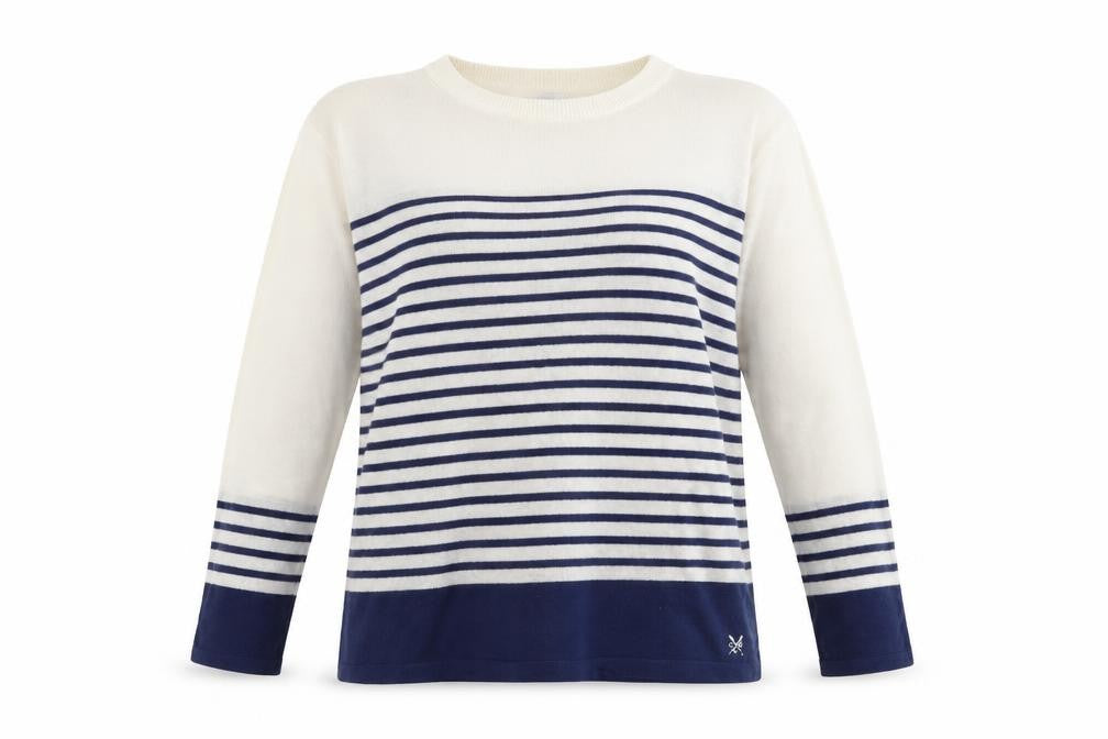 Crew Clothing Blue Boat Neck Striped Nylon Pullover Jumper Size 10