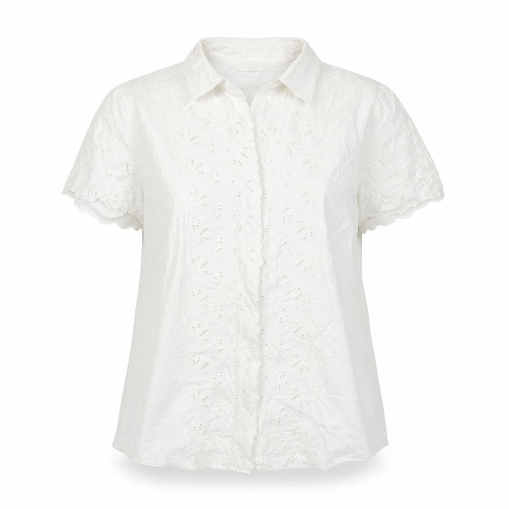 Marks and Spencer Womens White Cotton Basic Button-Up Size 18 Collared - Embroidered