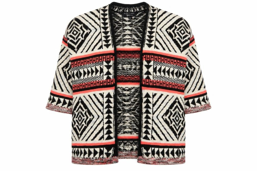 New Look Girls Multicoloured V-Neck Geometric Acrylic Cardigan Jumper Size S Pullover - Open