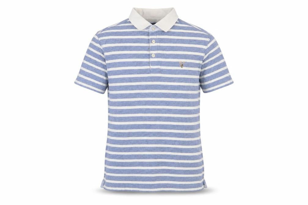 Howick Tailored Mens Blue Striped Cotton Polo Size L Collared Button - Logo, Embroidered