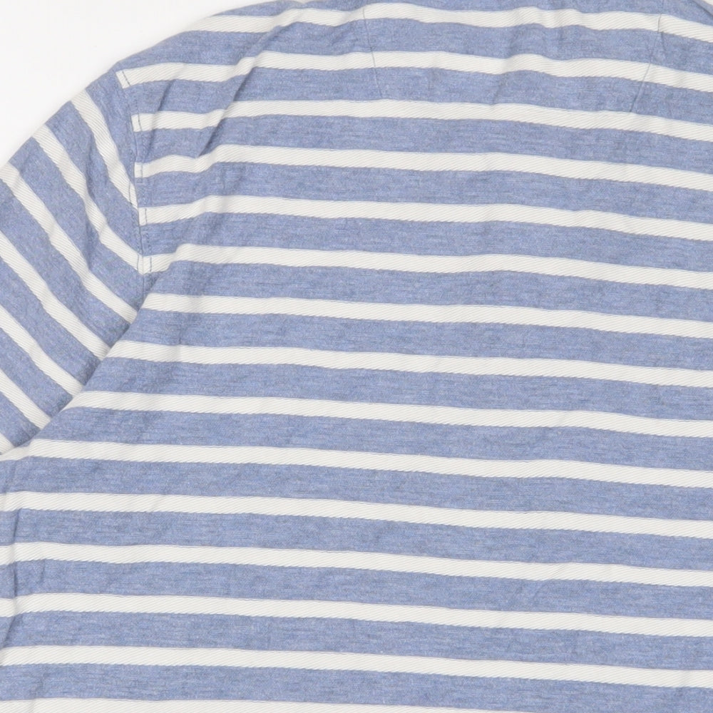 Howick Tailored Mens Blue Striped Cotton Polo Size L Collared Button - Logo, Embroidered