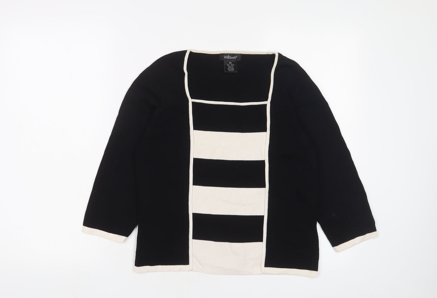 Willi Smith Womens Black Square Neck Striped Viscose Pullover Jumper Size M