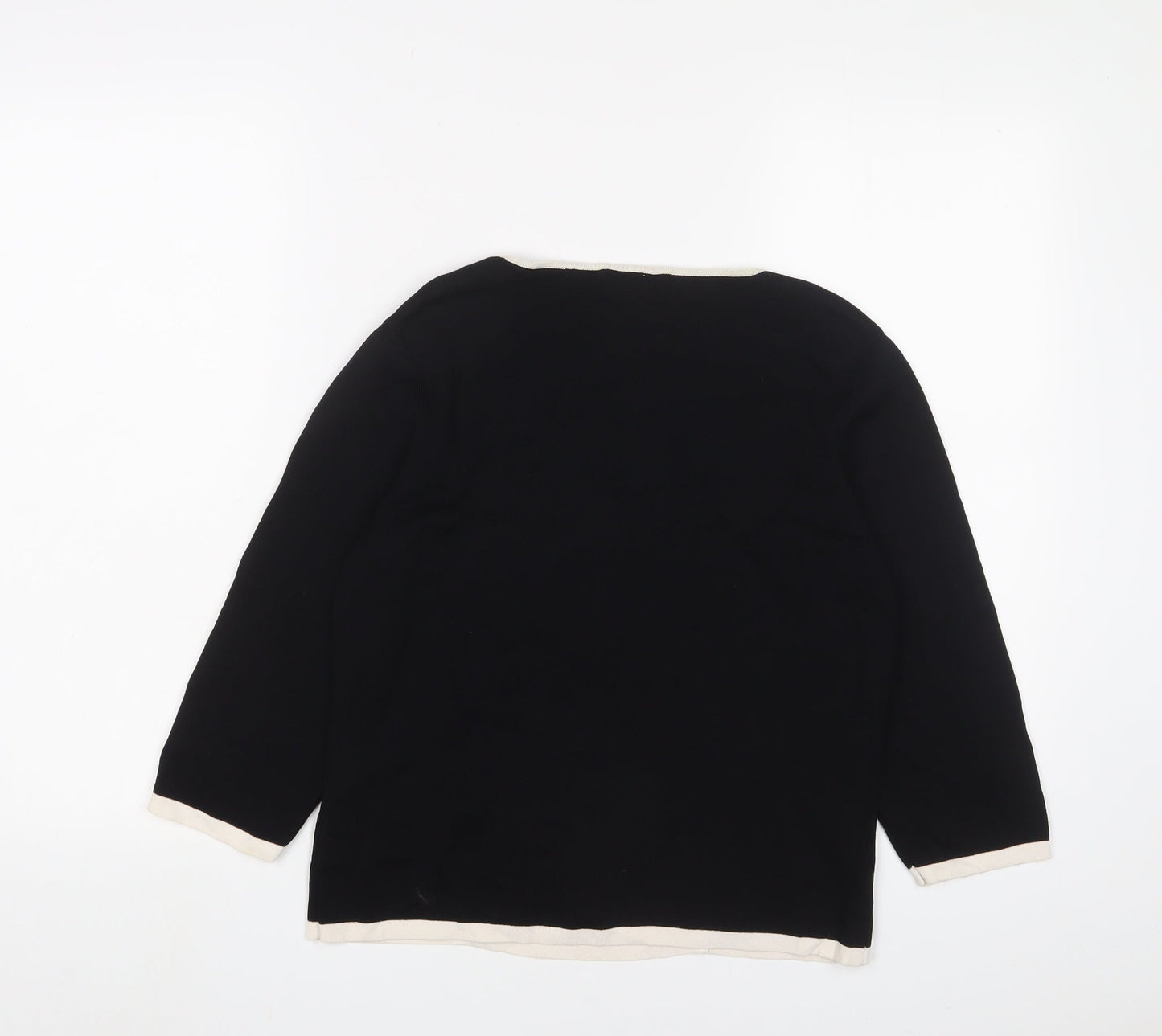 Willi Smith Womens Black Square Neck Striped Viscose Pullover Jumper Size M