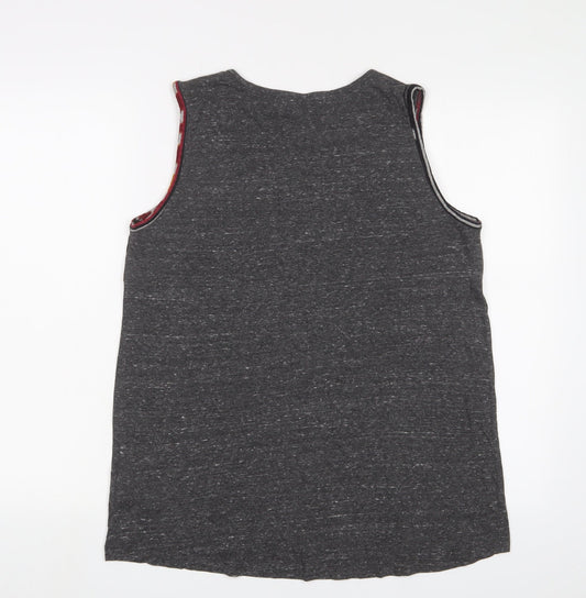 Pull&Bear Womens Grey Fair Isle Cotton Basic Tank Size L Scoop Neck - Embroidered, Beaded