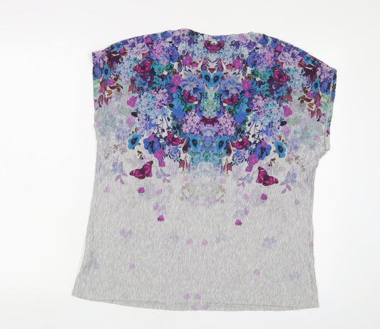 Oliver Bonas Womens Multicoloured Floral Viscose Basic T-Shirt Size L Crew Neck