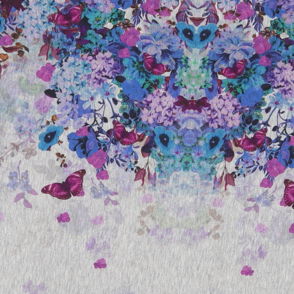 Oliver Bonas Womens Multicoloured Floral Viscose Basic T-Shirt Size L Crew Neck