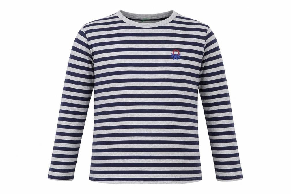 United Colors of Benetton Boys Gold Striped Cotton Basic Casual Size 11-12 Years Crew Neck Pullover - Logo, Embroidered