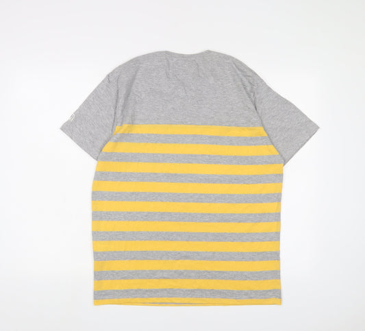 Tokyo Tigers Womens Grey Striped Cotton Basic T-Shirt Size L Crew Neck - Embroidered