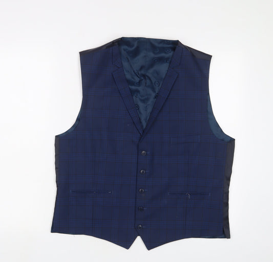 Lambretta Mens Blue Plaid Polyester Jacket Suit Waistcoat Size 44 Regular