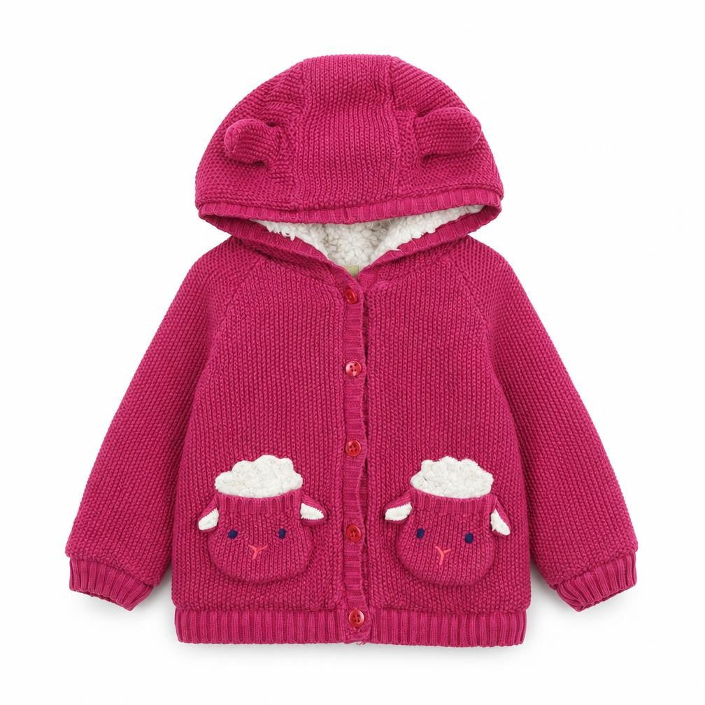 Front view of John Lewis girls’ pink jacket, size 12-18, months button