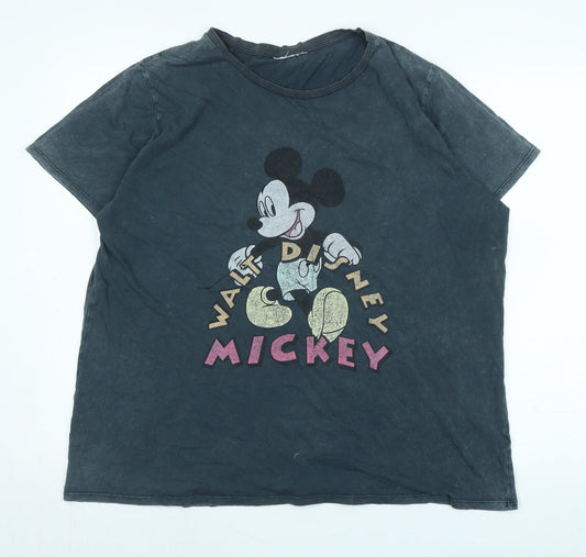 Disney Womens Grey Cotton Basic T-Shirt Size 2XL Crew Neck - Logo - Walt Disney Micky
