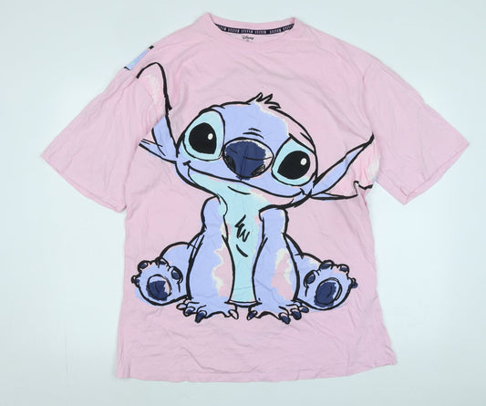 Disney Womens Pink Cotton Basic T-Shirt Size M Crew Neck - Logo - Disney Character.