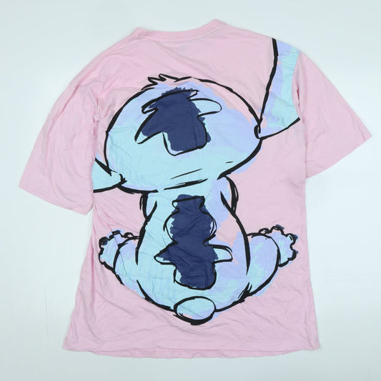 Disney Womens Pink Cotton Basic T-Shirt Size M Crew Neck - Logo - Disney Character.