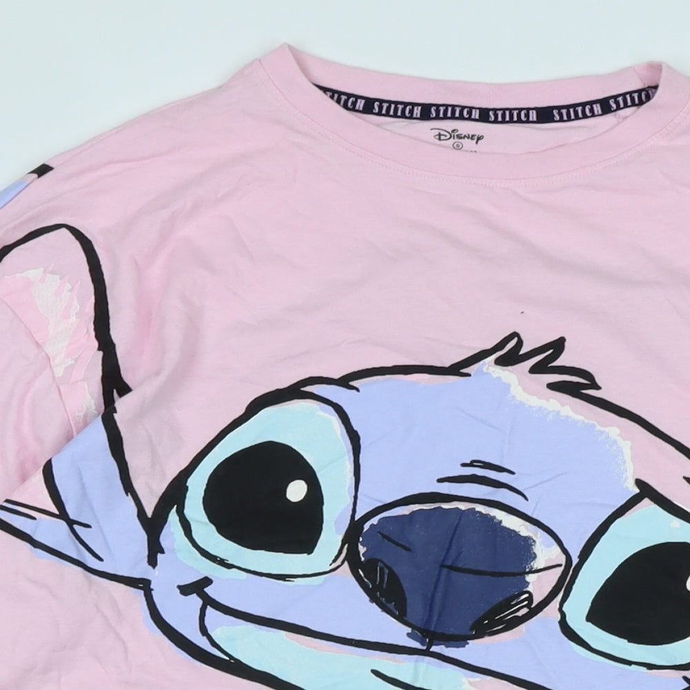 Disney Womens Pink Cotton Basic T-Shirt Size M Crew Neck - Logo - Disney Character.