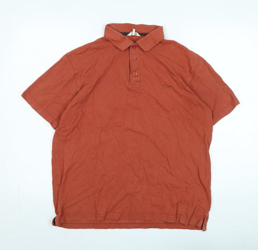 Cotton Traders Mens Brown Cotton Polo Size M Collared Button - Logo