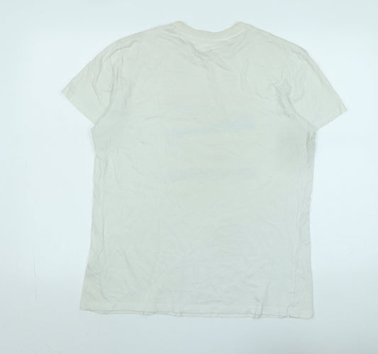 kin Mens Ivory Cotton T-Shirt Size M Crew Neck - Logo