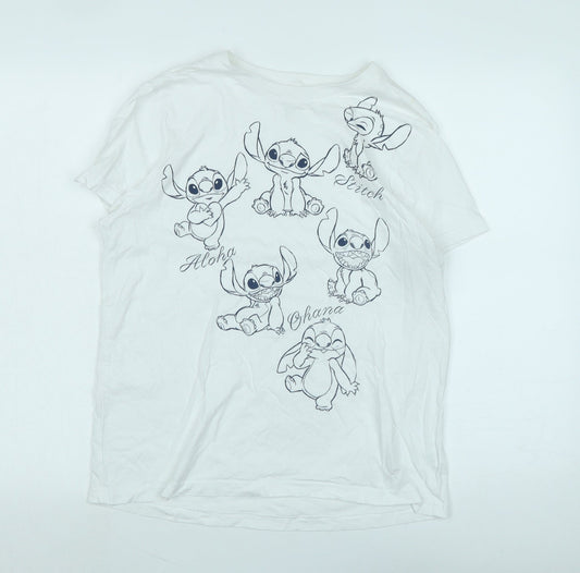 Disney Womens White Cotton Basic T-Shirt Size S Crew Neck - Logo -Disney Character