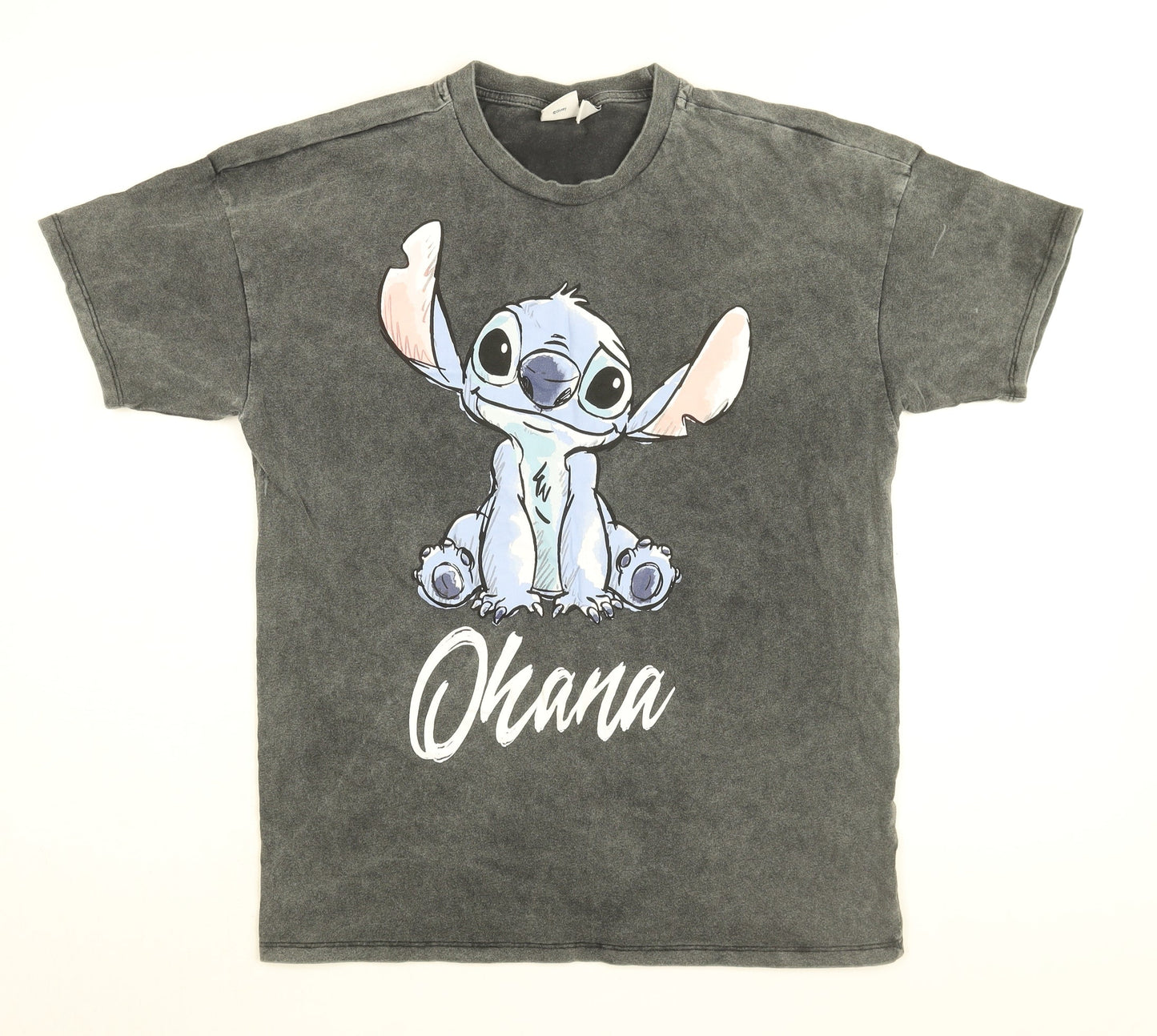 Disney Womens Black Cotton Basic T-Shirt Size 2XS Round Neck - Lilo & Stitch, Ohana