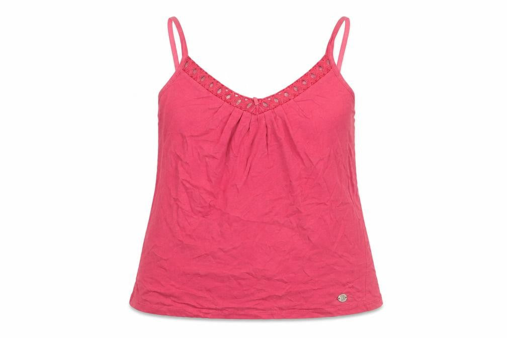 Front view of Betty Jackson Black women’s pink cotton camisole t-shirt, size UK 10, v-neck