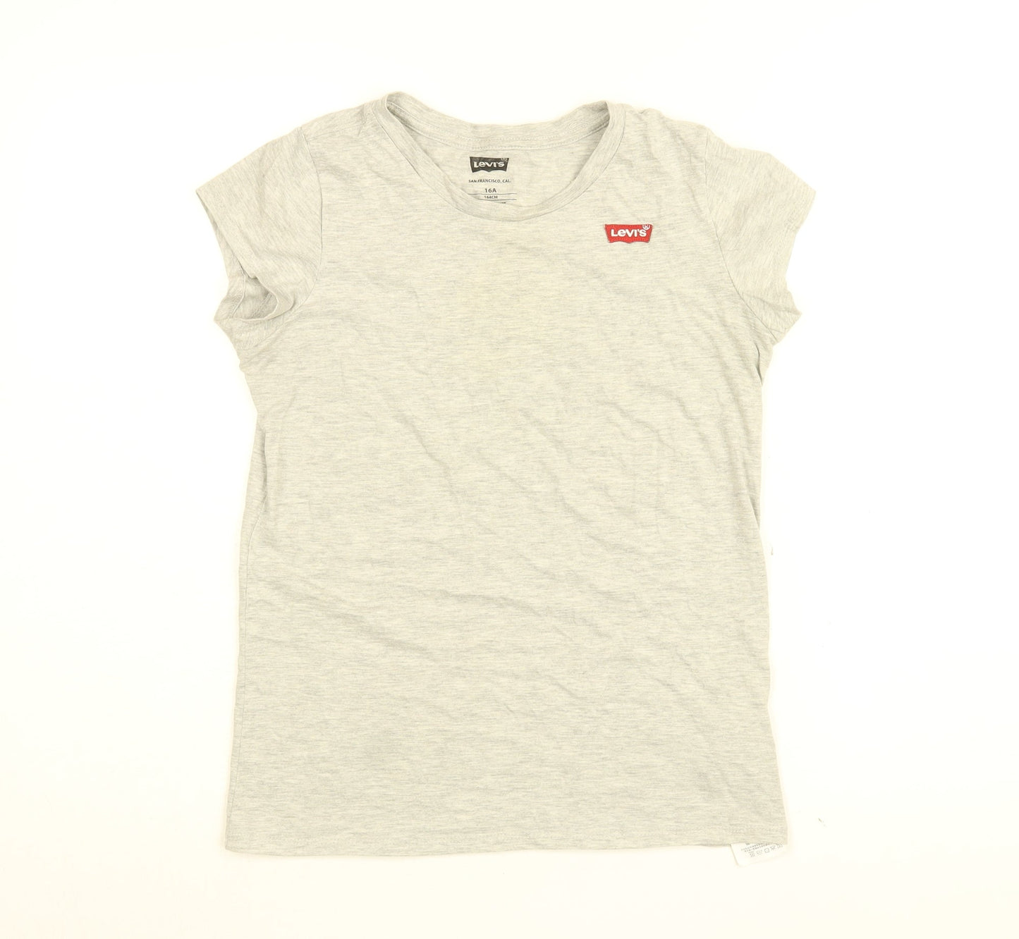 Levi's Girls Grey Cotton Basic T-Shirt Size 14 Years Round Neck Pullover