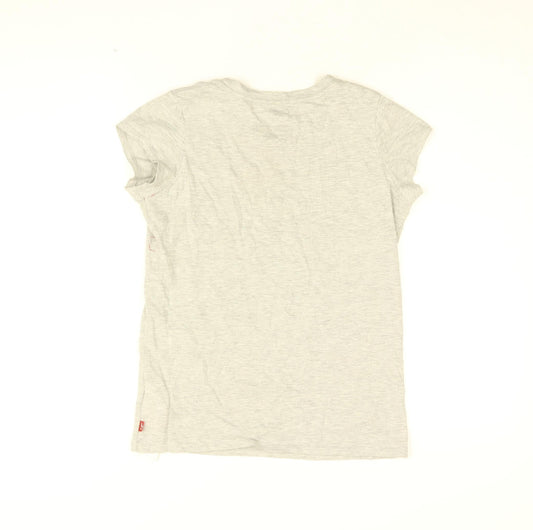 Levi's Girls Grey Cotton Basic T-Shirt Size 14 Years Round Neck Pullover