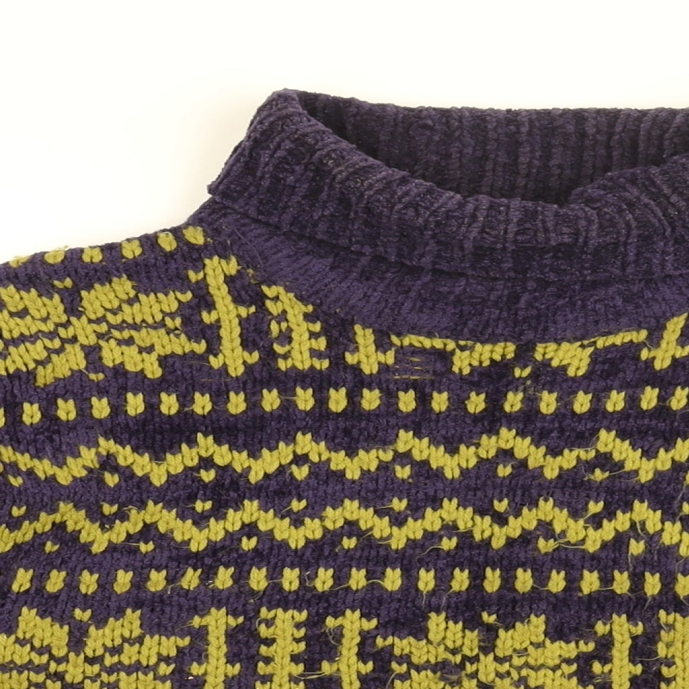 Postscript Womens Purple Roll Neck Geometric Acrylic Pullover Jumper Size M