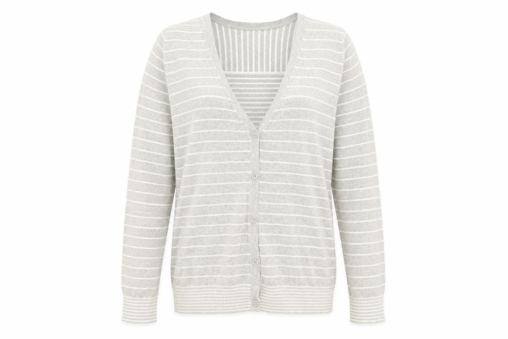 Gap Womens Grey V-Neck Striped Cotton Cardigan Jumper Size M