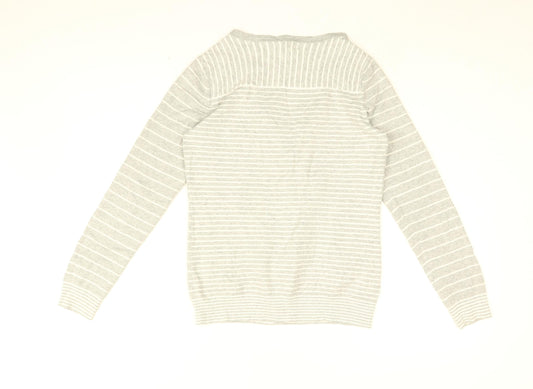 Gap Womens Grey V-Neck Striped Cotton Cardigan Jumper Size M