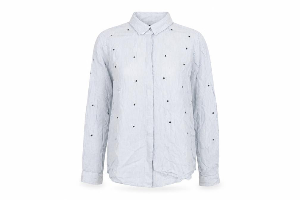 Label Lab Womens Blue Striped Viscose Basic Button-Up Size 10 Collared - Star print
