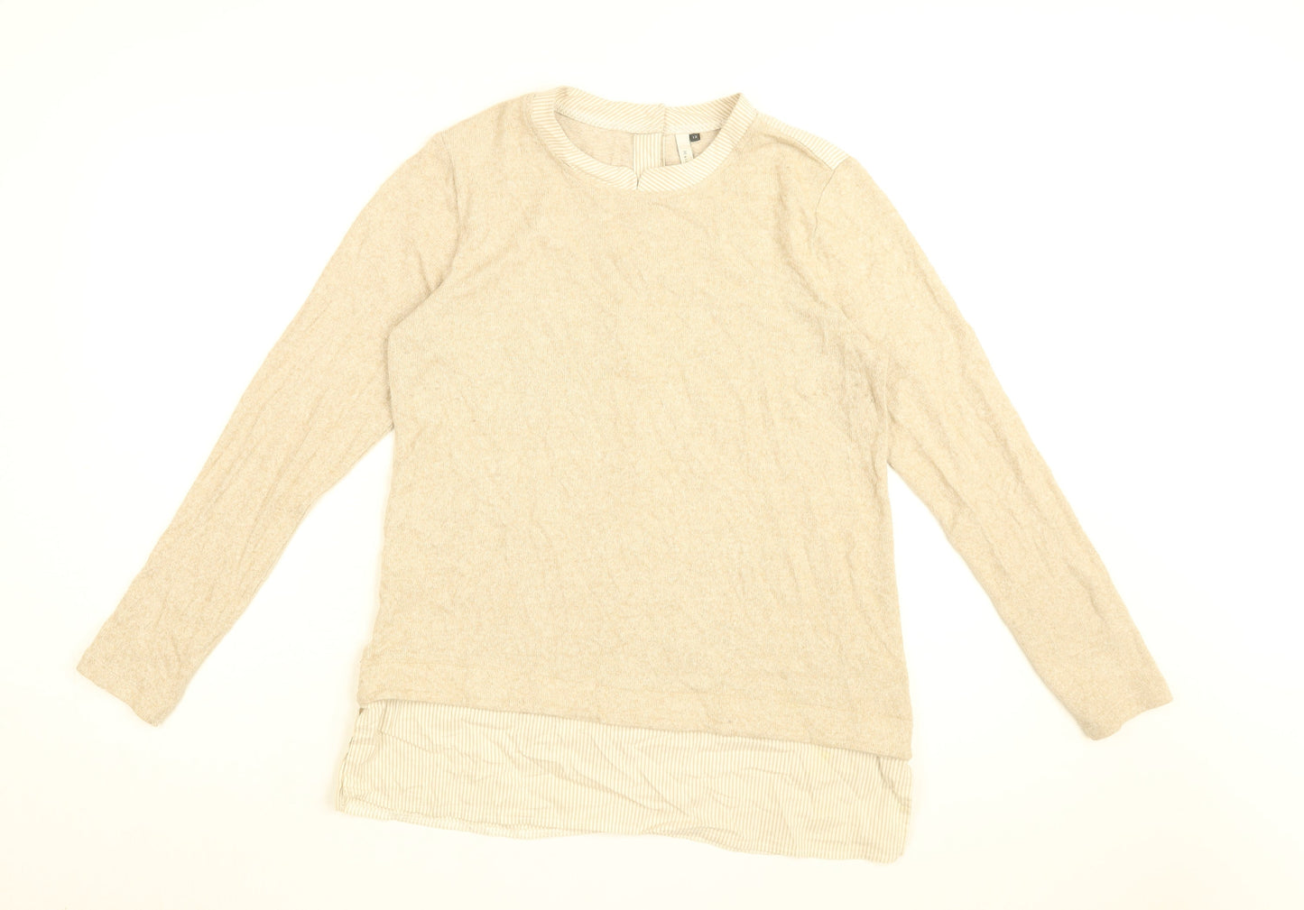 Maison De Nimes Womens Beige Viscose Basic T-Shirt Size 12 Round Neck