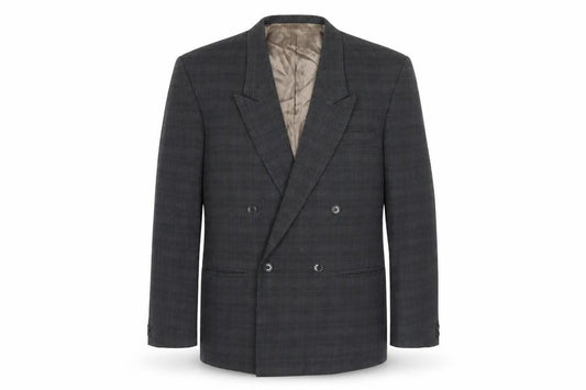 Front view of Diesel Grey Check Double-Breasted Blazer, size 38