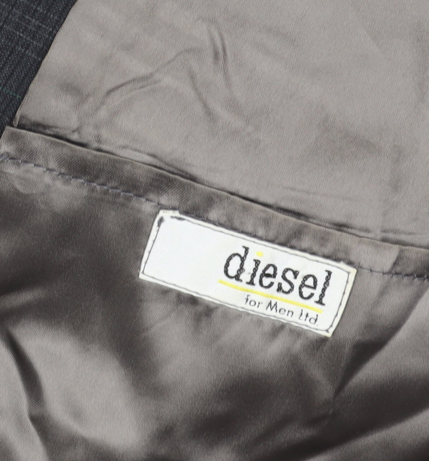 Diesel Grey Check Double-Breasted Blazer, Size 38