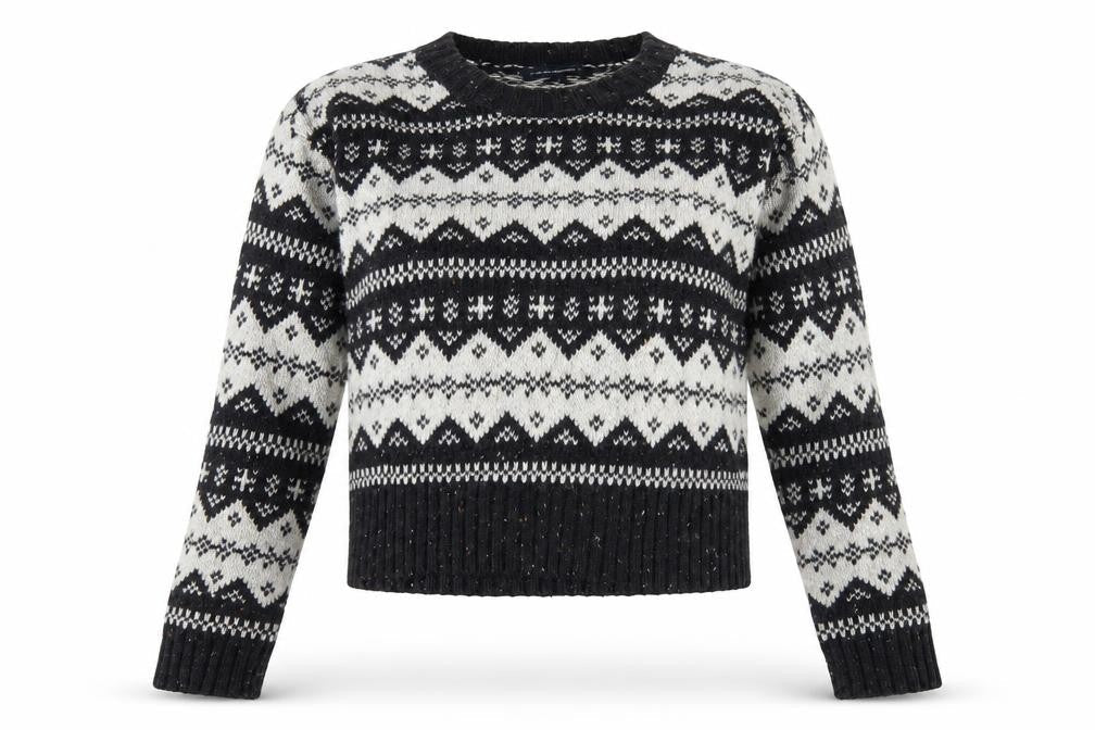 Front view of French Connection Black Fair Isle Knit Jumper - Medium